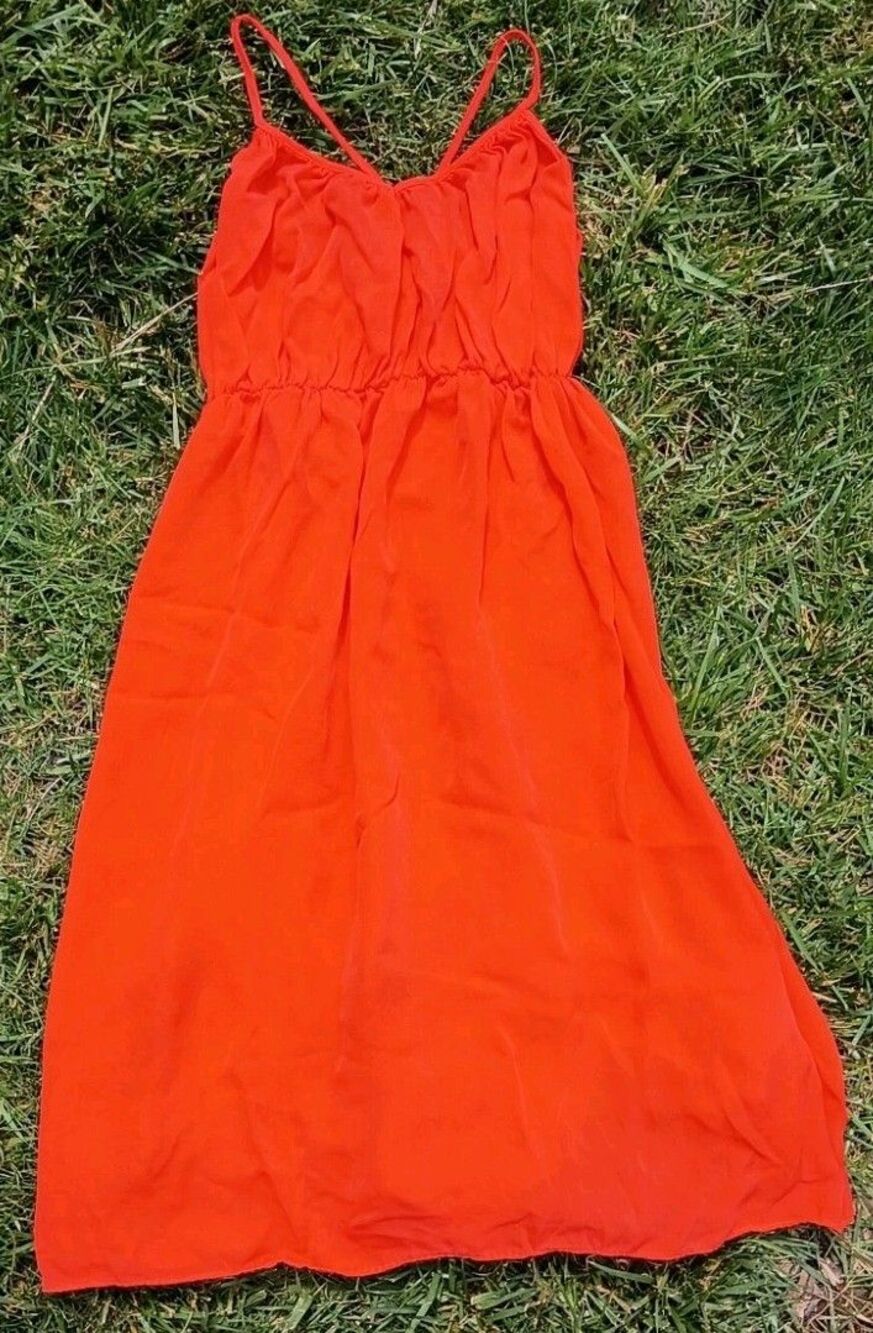 Vintage Rory Beca 100% Silk Orange Red Slip Dress Ruched Mini Sundress XS USA